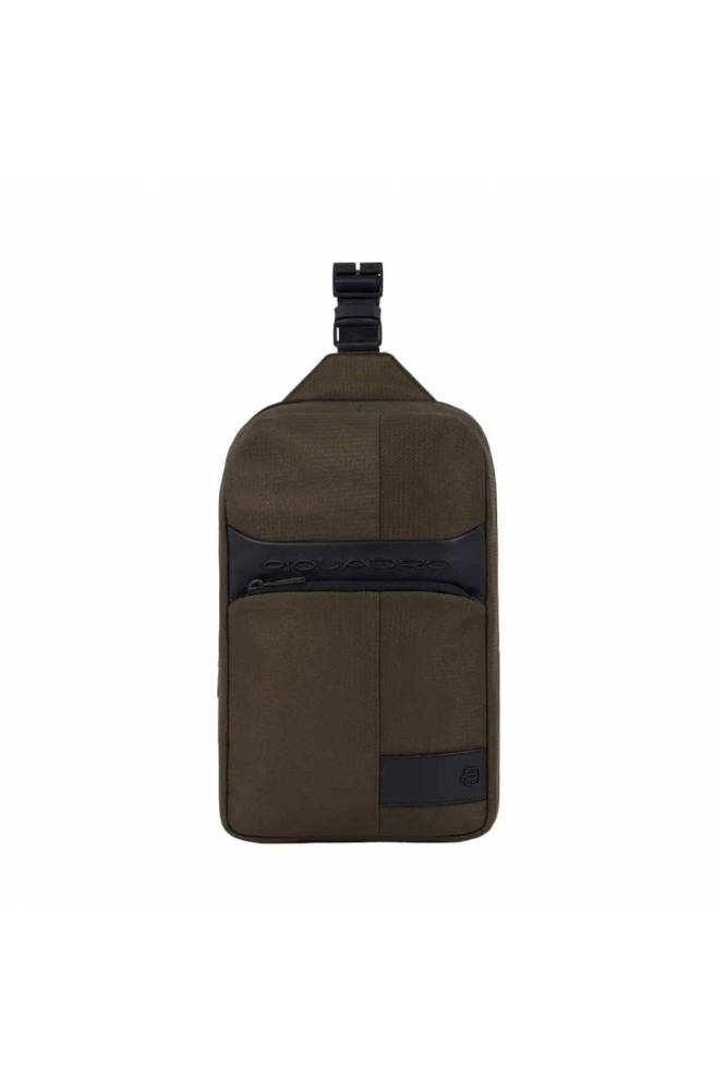 PIQUADRO Mono sling W129 leather and fabric Green - CA5751W129-VE