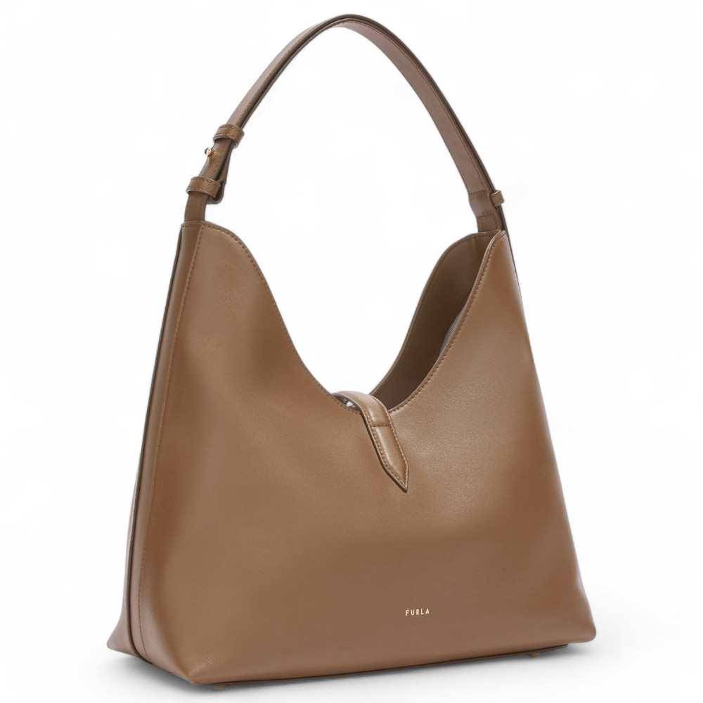 トートバッグ Furla Textured Brown Handbag With Magnetic Fastening And Furla Textured Brown Handbag With Magnetic Fastening And