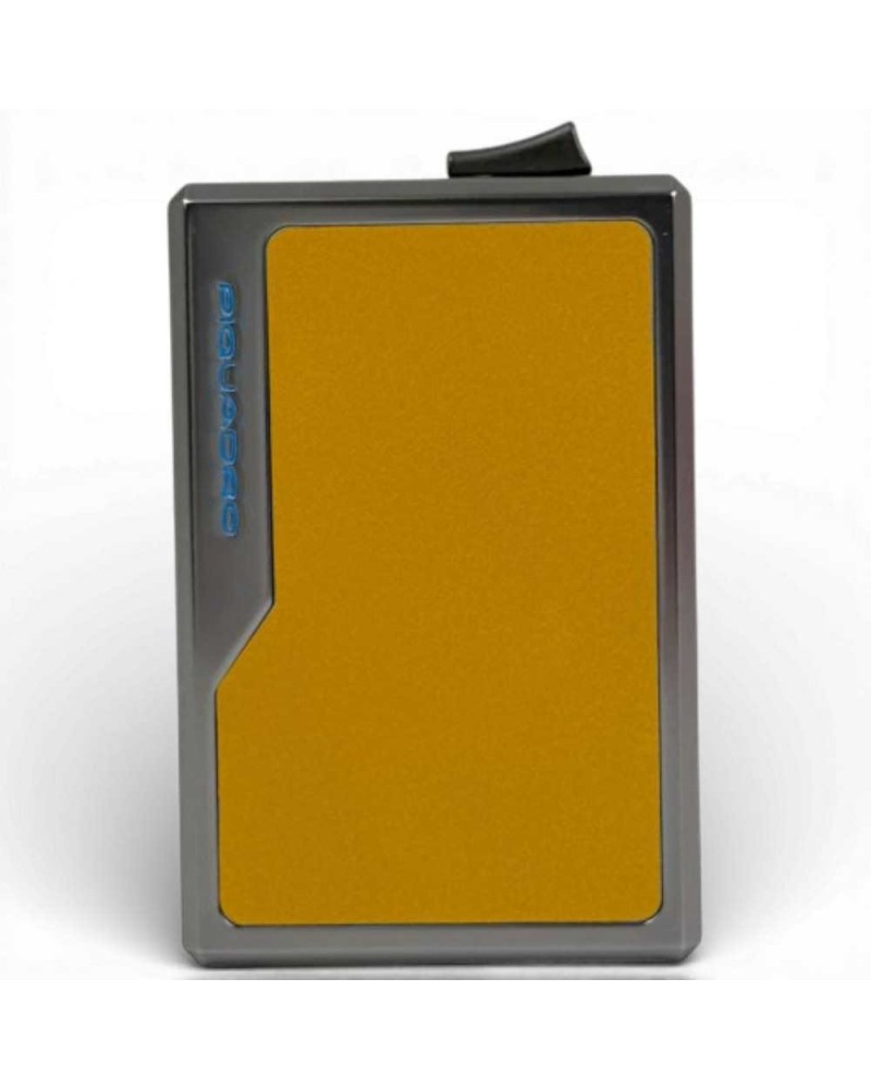 Piquadro Blue Square Card Holder Unisex Yellow Aluminum and