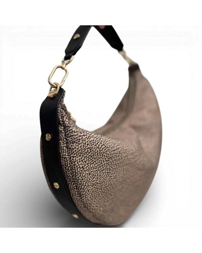 BORBONESE Hobo Bag M. OP Natural/Black | PoppinsBags