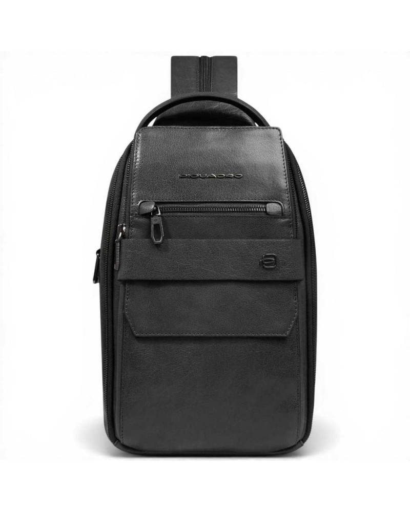 Piquadro S141 Monospalla-Rucksack Herren Schwarz aus Leder