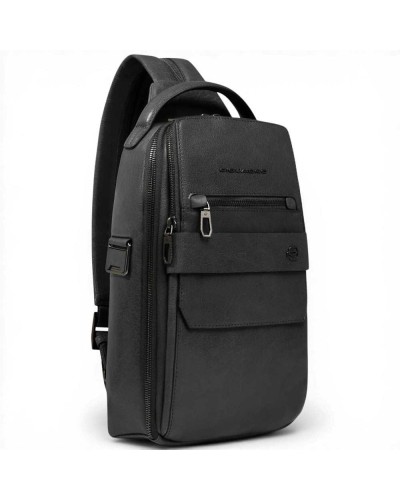 Piquadro S141 Monospalla-Rucksack Herren Schwarz aus Leder