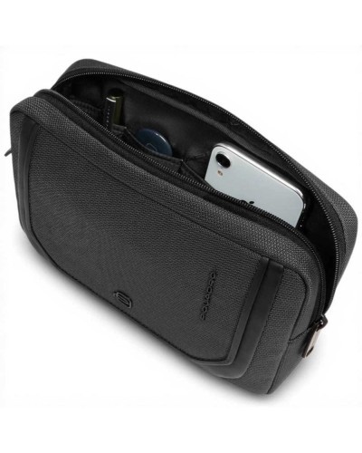 Piquadro S143 Clutch Damen Schwarz aus Leder und Gewebe mit