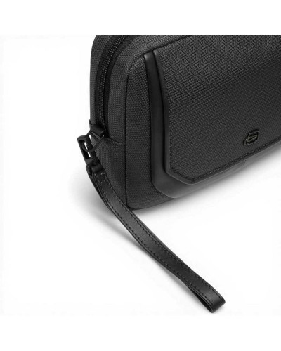 Piquadro S143 Clutch Damen Schwarz aus Leder und Gewebe mit