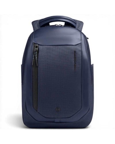 Piquadro Mochila Bagmotic Unisex Azul en Piel y Tejido con
