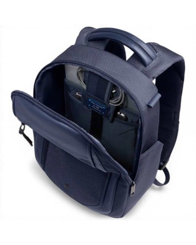 Piquadro Mochila Bagmotic Unisex Azul en Piel y Tejido con