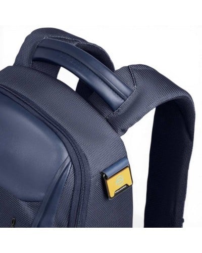 Piquadro Mochila Bagmotic Unisex Azul en Piel y Tejido con