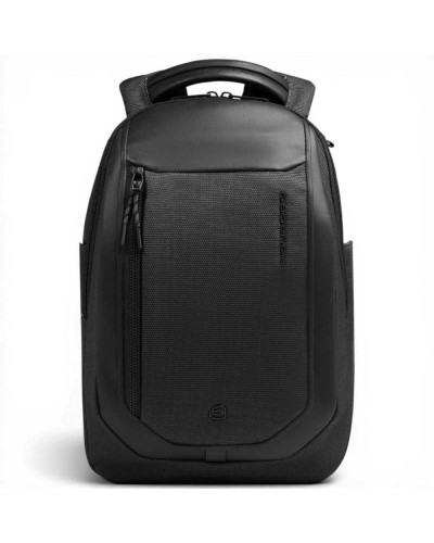 Piquadro Mochila Bagmotic Unisex Negro en Piel y Tejido con