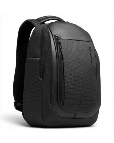 Piquadro Mochila Bagmotic Unisex Negro en Piel y Tejido con