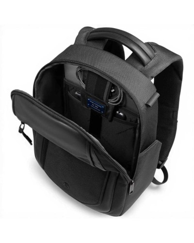 Piquadro Mochila Bagmotic Unisex Negro en Piel y Tejido con