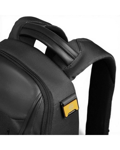 Piquadro Mochila Bagmotic Unisex Negro en Piel y Tejido con