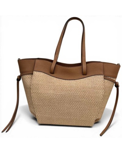 LorisStella Henkeltasche Damen Natur Cuoio aus Stroh und