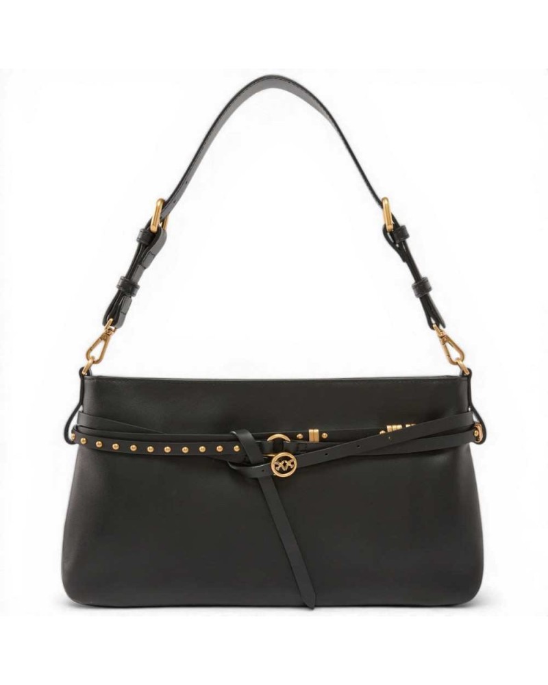 Pinko Belt Bag Classic Mujer Negro en Piel de Ternera Suave