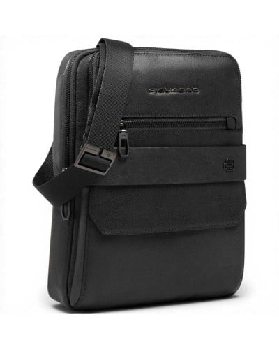 Piquadro S141 Umhängetasche Herren Schwarz aus Leder mit