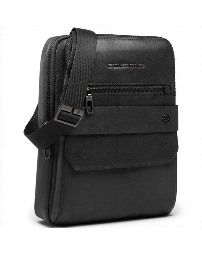 Piquadro S141 Umhängetasche Herren Schwarz aus Leder mit
