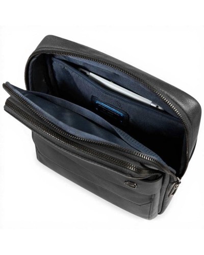 Piquadro S141 Umhängetasche Herren Schwarz aus Leder mit