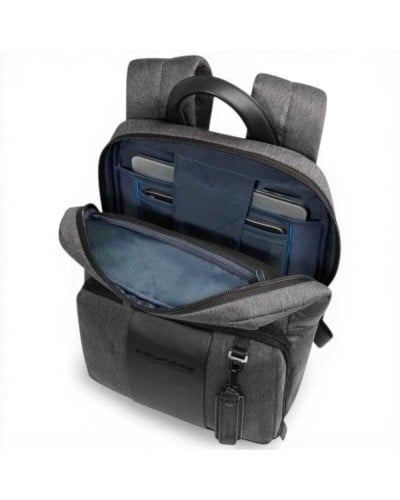 Piquadro Mochila Brief 2 Hombre Gris y Negro Pequeña en