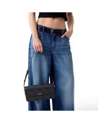 Guess Sadie Flap Shoulder Bag Women Coal Logo Synthetic