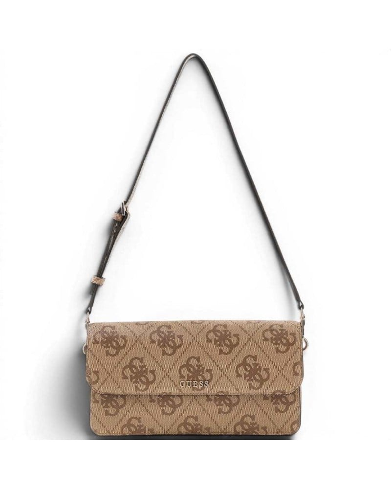 Guess Sadie Flap Shoulder Bag Women Latte Logo Synthetic