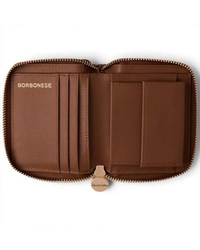 Borbonese Portafoglio Medium Zip Around Donna OP Beige Brown in Tessuto Riciclato e Vitello con Cerniera