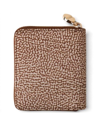 Borbonese Portafoglio Medium Zip Around Donna OP Beige Brown in Tessuto Riciclato e Vitello con Cerniera
