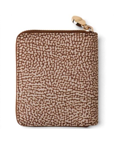 Borbonese Portafoglio Medium Zip Around Donna OP Beige Brown in Tessuto Riciclato e Vitello con Cerniera