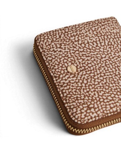Borbonese Portafoglio Medium Zip Around Donna OP Beige Brown in Tessuto Riciclato e Vitello con Cerniera