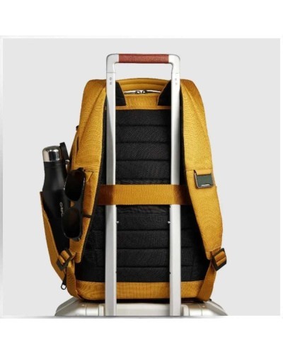 Piquadro Zaino Bagmotic Unisex Giallo in Pelle e Tessuto con Porta PC 15.6'' e iPad