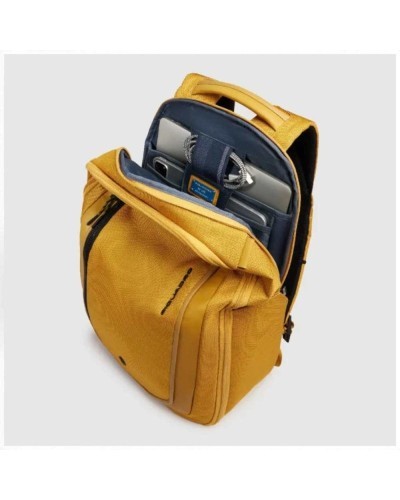 Piquadro Zaino Bagmotic Unisex Giallo in Pelle e Tessuto con Porta PC 15.6'' e iPad