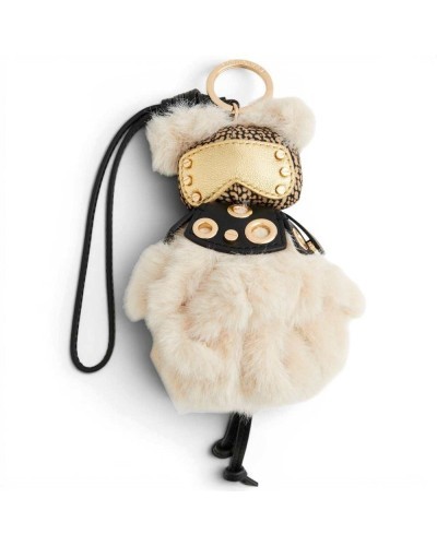 Borbonese Punk Keyring Women Cachemire Color in Faux Fur and Calf Leather Hanging with Snap Hook