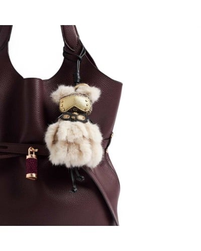 Borbonese Punk Keyring Women Cachemire Color in Faux Fur and Calf Leather Hanging with Snap Hook