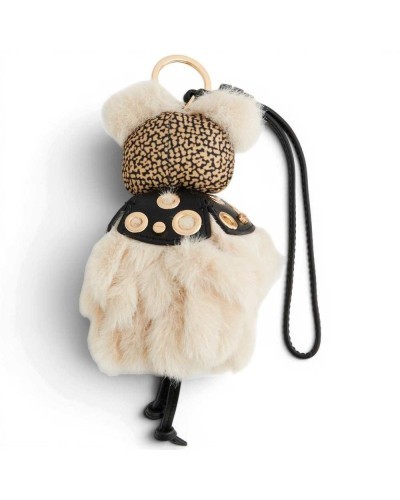 Borbonese Punk Keyring Women Cachemire Color in Faux Fur and Calf Leather Hanging with Snap Hook