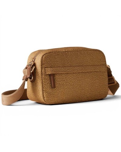Borbonese Small Camera Case Bag Women Curry in Recycled Fabric and Calf Leather OP Print with Adjustable Strap