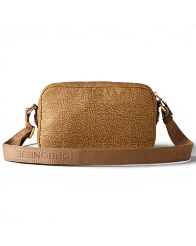 Borbonese Small Camera Case Bag Women Curry in Recycled Fabric and Calf Leather OP Print with Adjustable Strap