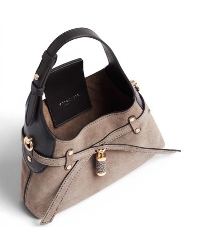 Borbonese Mini Hobo Shoulder Bag Women Cenere / Ebano in Suede with Strap