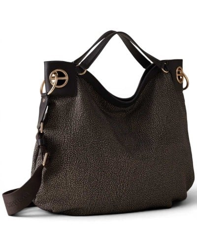 Borbonese London L. Tote Bag Women Catrame in Recycled Fabric and Calf Leather OP Print with Removable Strap