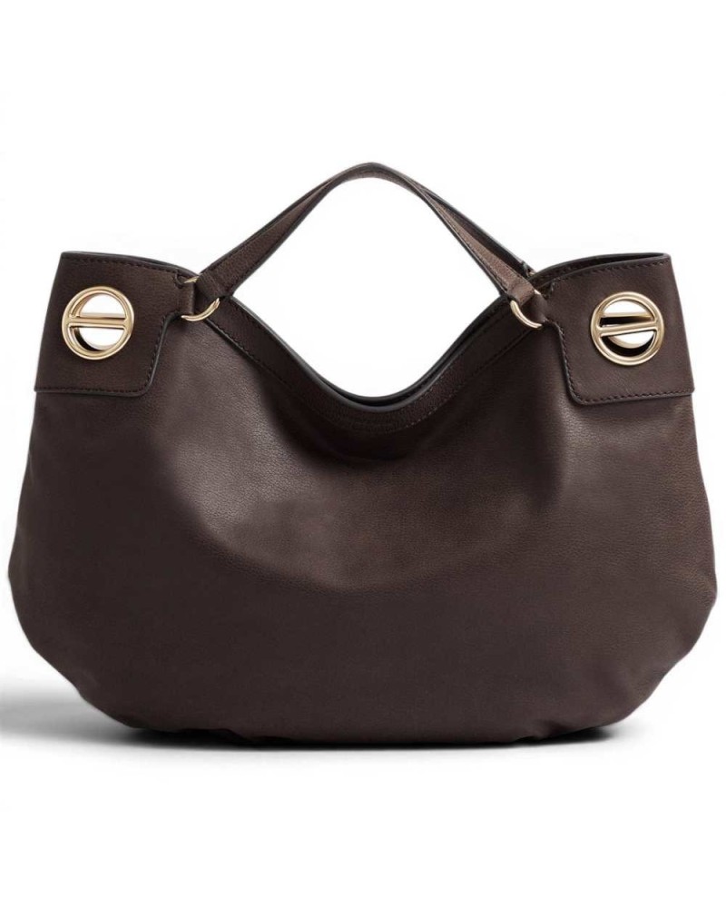 Borbonese London M. Tote Bag Women Cacao in Nubuck-Effect Leather with Removable Strap