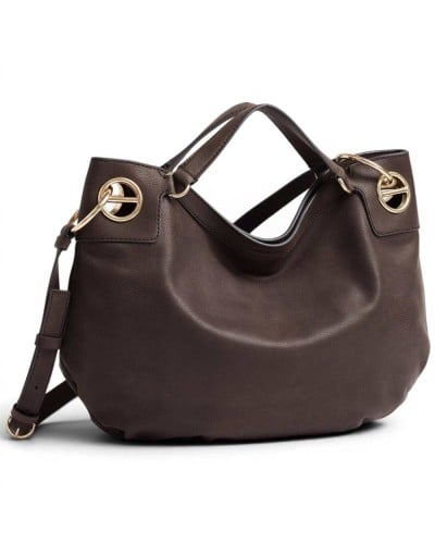 Borbonese London M. Tote Bag Women Cacao in Nubuck-Effect Leather with Removable Strap