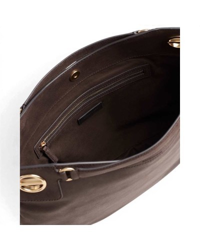 Borbonese London M. Tote Bag Women Cacao in Nubuck-Effect Leather with Removable Strap