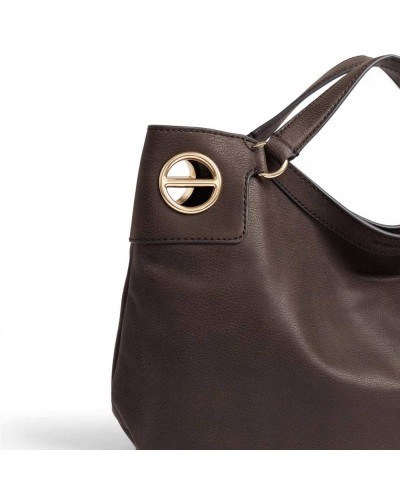 Borbonese London M. Tote Bag Women Cacao in Nubuck-Effect Leather with Removable Strap