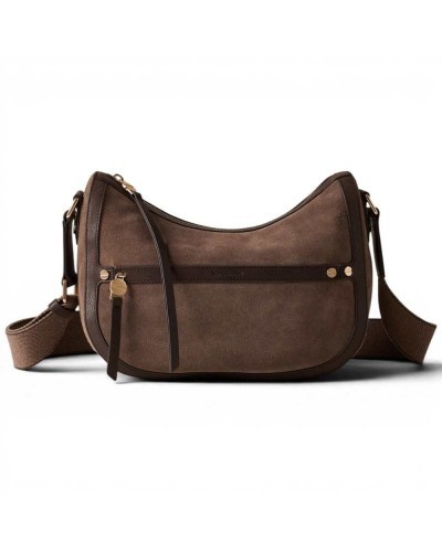 Borbonese Luna S. Bag Women Cenere / Cacao in Suede and Printed Calf Leather with Handle and Strap