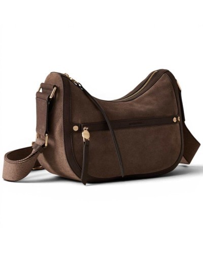 Borbonese Luna S. Bag Women Cenere / Cacao in Suede and Printed Calf Leather with Handle and Strap
