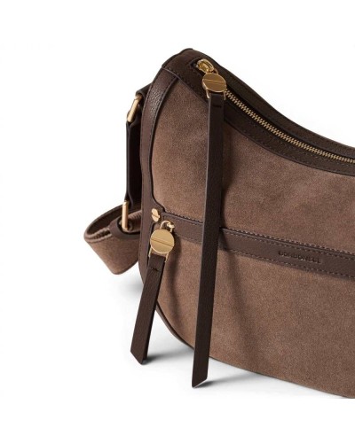 Borbonese Luna S. Bag Women Cenere / Cacao in Suede and Printed Calf Leather with Handle and Strap