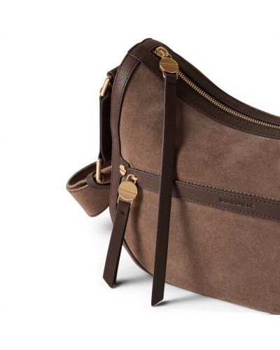 Borbonese Luna S. Bag Women Cenere / Cacao in Suede and Printed Calf Leather with Handle and Strap