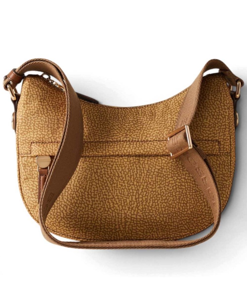 Borbonese Luna XS Bag Women Curry in Recycled Fabric and Calf Leather OP Print with Handle and Strap