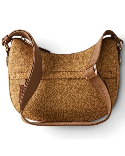 Borbonese Luna XS Bag Women Curry in Recycled Fabric and Calf Leather OP Print with Handle and Strap
