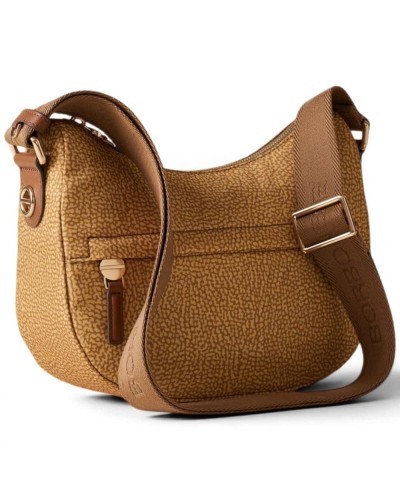 Borbonese Luna XS Bag Women Curry in Recycled Fabric and Calf Leather OP Print with Handle and Strap