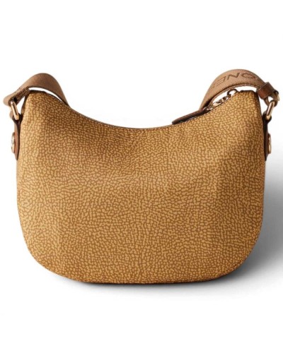 Borbonese Luna XS Bag Women Curry in Recycled Fabric and Calf Leather OP Print with Handle and Strap