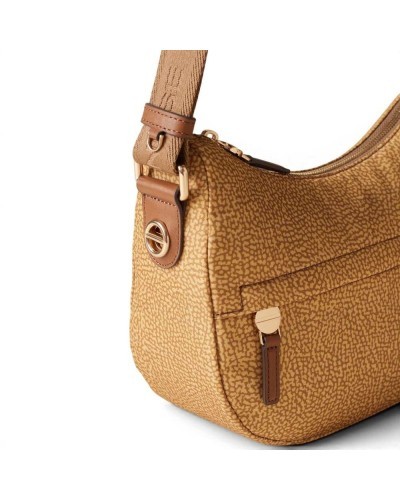 Borbonese Luna XS Bag Women Curry in Recycled Fabric and Calf Leather OP Print with Handle and Strap