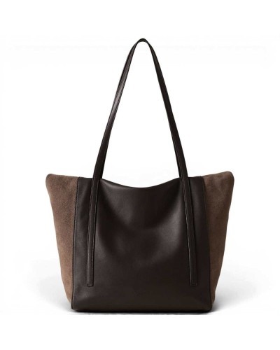 Borbonese Large Shopping Bag Women Corniola / Cenere / Cacao in Suede and Calf Leather with Handles